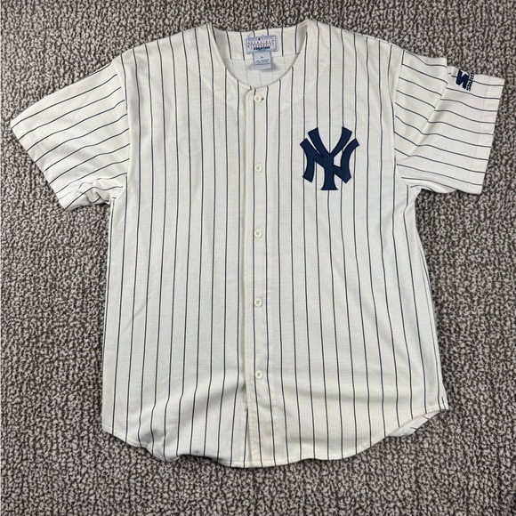 Lou Gehrig 4 Yankees STARTER White and Navy Pinstriped Jersey size XL - Picture 2 of 8